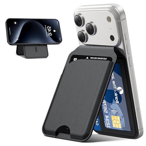MagSafe Compatible Card Holder with Adjustable Stand for iPhone 17/16/15/14/13/12 Series RFID Protected Wallet Case with 180° Rotatable Stand Fits