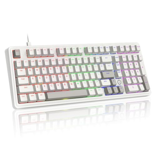 Ak980 Retro Mechanical Keyboard - 101-Key Hot-Swappable Gasket Mount Wired Keyboard With Pre-Lubed Red Switches, Anti-Ghosting, For Office & Quiet Typing (Grey-White)
