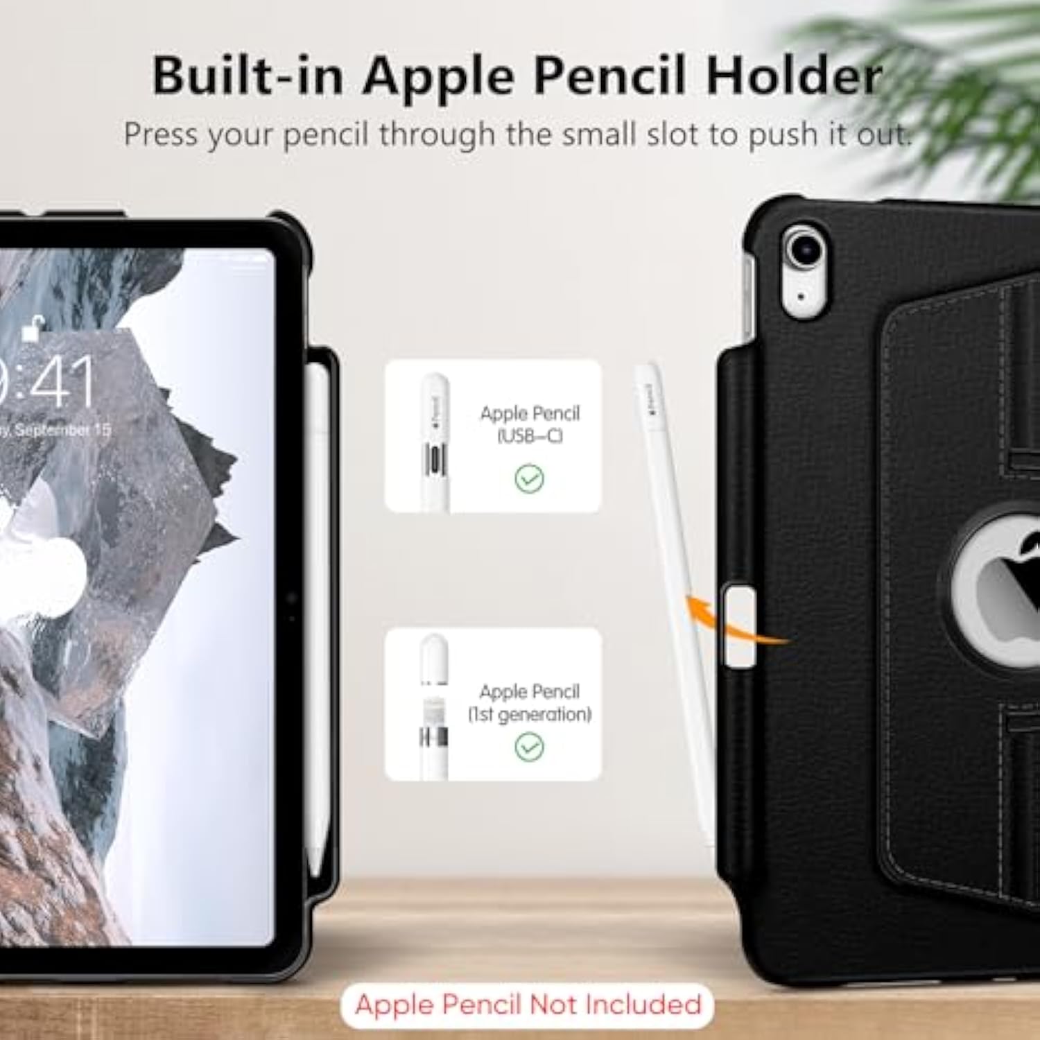 Fintie Rotating Case For (A16) 11Th Generation 11 Inch (2025), 10Th Generation 10.9 Inch (2022) - [Built-In Pencil Holder] 360 Degree Rotating Protective Stand Cover, Black