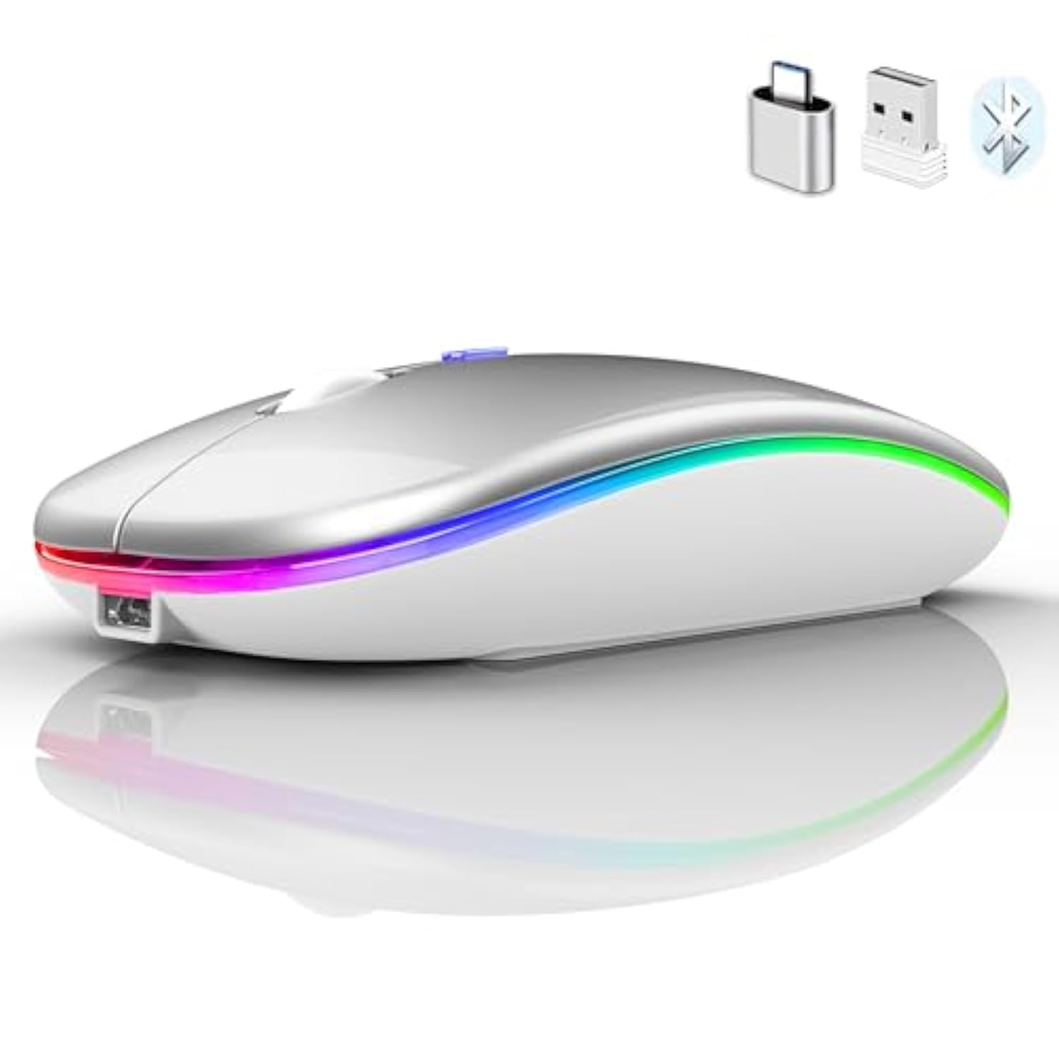 Bluetooth Wireless Mouse For Laptop Mac Macbook Macbook Air Macbook Pro Pc Desktop Computer Windows Chromebook Notebook (Silver White)