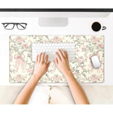Floral Desk Mat Vintage Chinoiserie Large Mouse Pad Coquette Aesthetic Office Decor Flower Pink Bow Gaming Pad Cottagecore Desk Decor 31.5X15.7 In