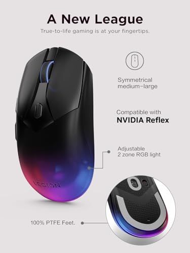 Legion M410 Wireless Rgb Gaming Mouse 6 Button Palm Grip Mouse With 16,000 Dpi, 53 Hour Rechargeable Battery, 2-Zone Rgb Lighting, Nvidia Reflex Compatible