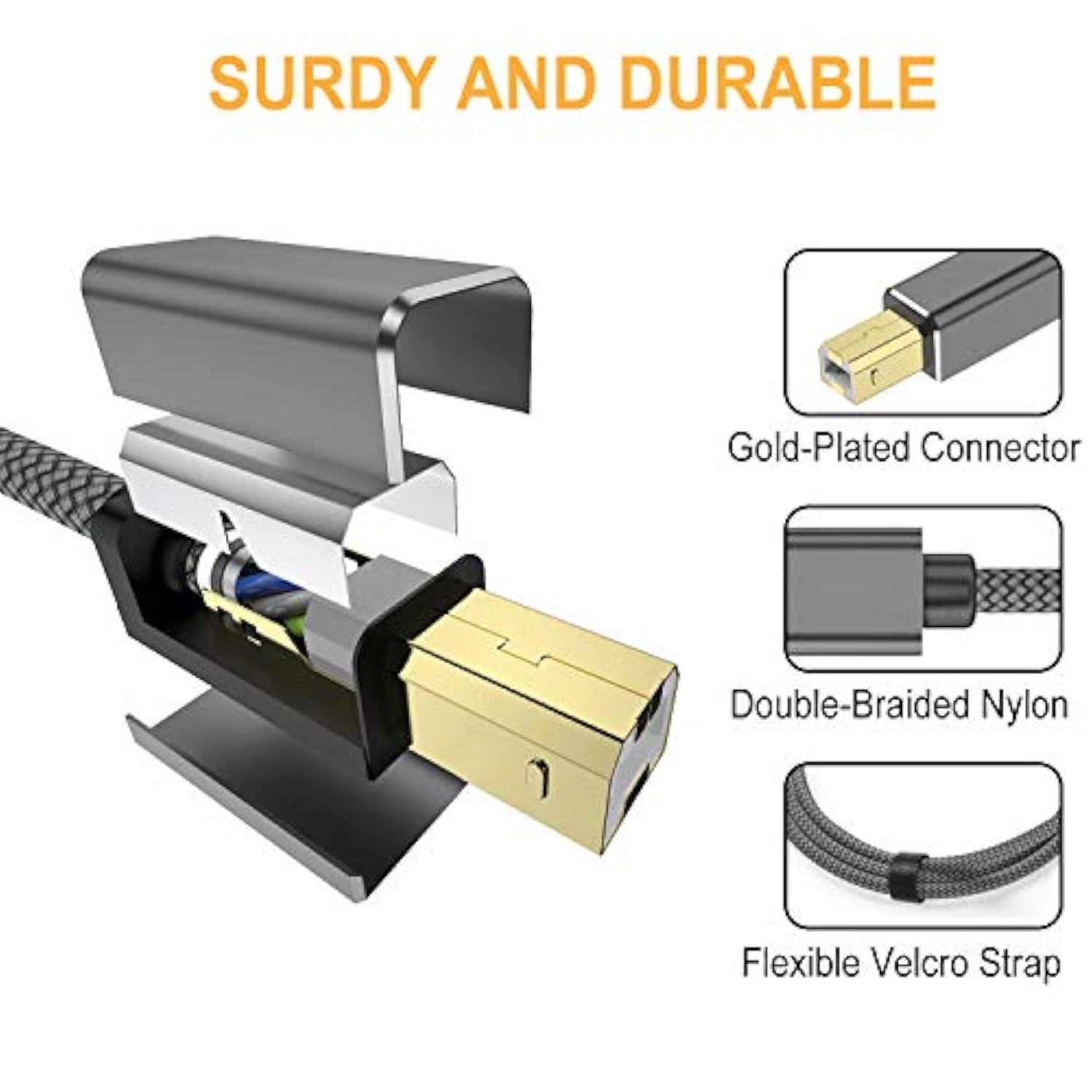 Usb C Printer Cable 15Ft, Usb B To Usb C Cable Compatible With Midi, Piano, Macbook Pro, Ipad Pro, Hp Canon Printers, Lexmark, Brother, Xerox, Macbook Air And More Type-C Devices/Laptops (Grey)