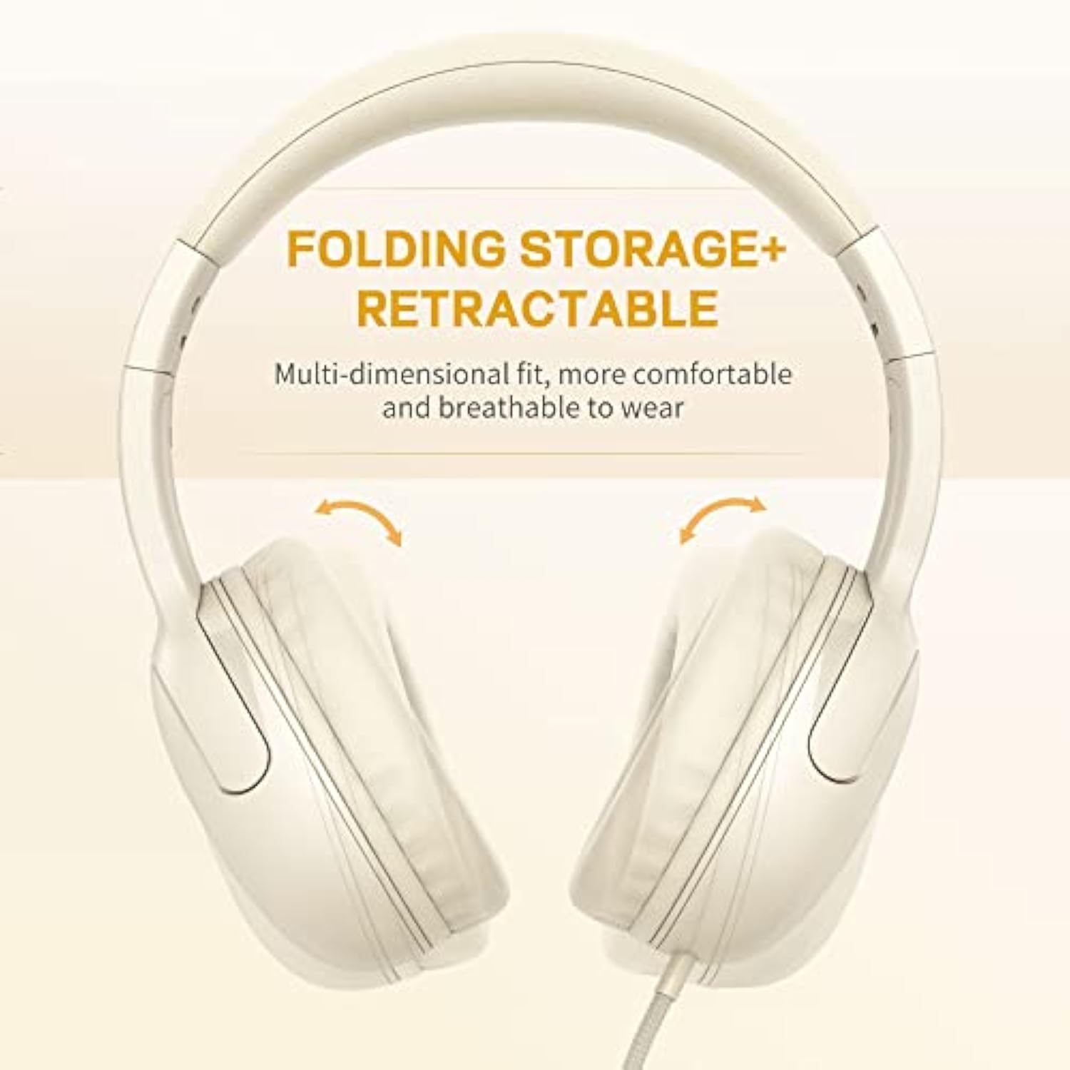 E5 Wired Headphones For Kids Foldable & 3.5Mm Jack Tangle Free Nylon Wire Stereo On Ear Headsets For Kids/Children/School/Tablet/Ipad/Kiddle/Plane (Beige White)