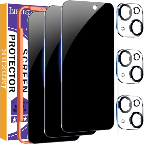 3 Pack Privacy Screen Protector For Iphone 15 Plus Tempered Glass With 3 Camera Lens Protector, Accessories 9H Anti Spy For Apple 15 Plus, 2.5D Curved, Case Friendly, Transparent