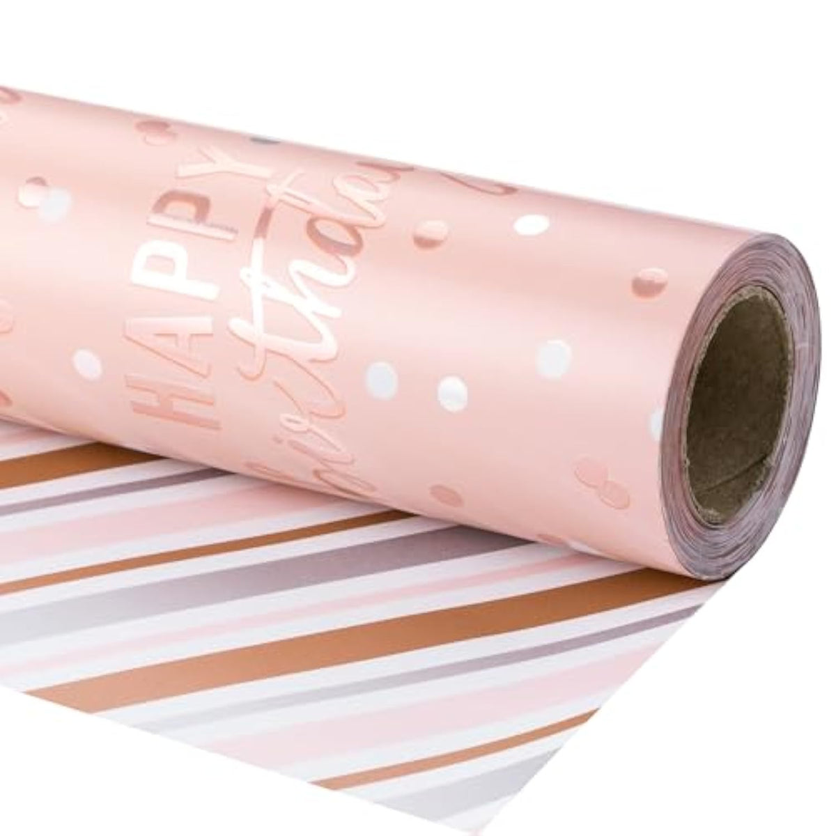 Reversible Pink Birthday Wrapping Paper - 17" x 32.8' with Foil Lettering