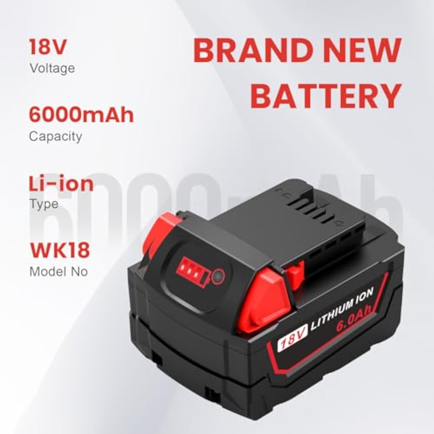 2Pc 6.0Ah 18V For Milwaukee M-18 Battery Wk18 N18-N14 Charger Compatible For Milwaukee 18V Battery And Charger Combo Fast Charging For 48-11-1850 48-11-1860 48-11-1820 48-11-1840 48-11-1830 48-11-1870