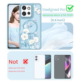 For Motorola Moto G Power 5G 2025 Floral Phone Case With 2X Screen Protector, Military Grade Magnetic Translucent Matte Girls Women Flower Pattern Protective Cover (Blue)