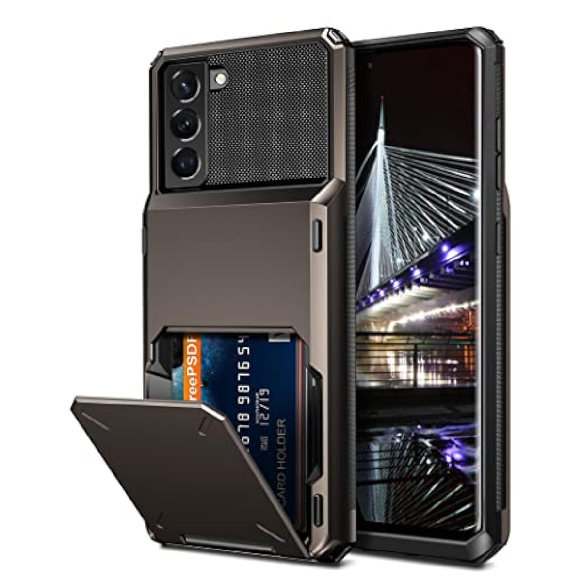 For Galaxy S22 Case Wallet Credit Card Holder 4-Card Slot Hidden Back Pocket Dual Layer Hybrid Rugged Rubber Bumper Protective Hard Shell Cover For Samsung Galaxy S22 Gun