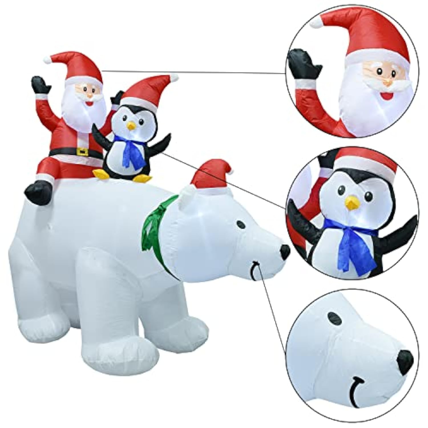 7Ft Lighted Christmas Inflatable Polar Bear With Santa Claus And Penguine Christmas Decoration For Christmas Party Yard
