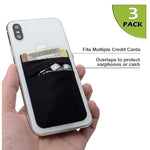 Phone Card Holder Stretchy Wallet Pocket Credit Card Id Case Pouch Sleeve Adhesive Sticker Compatible With Iphone Samsung Galaxy Android Smartphones - 3Pack Black