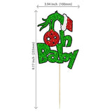 1Pcs Greench Christmas Oh Baby Cake Topper Glitter Baby Shower Gerinchhmas Cake Pick Decorations For Greench Christmas Theme Baby Shower Kids Birthday Party Supplies