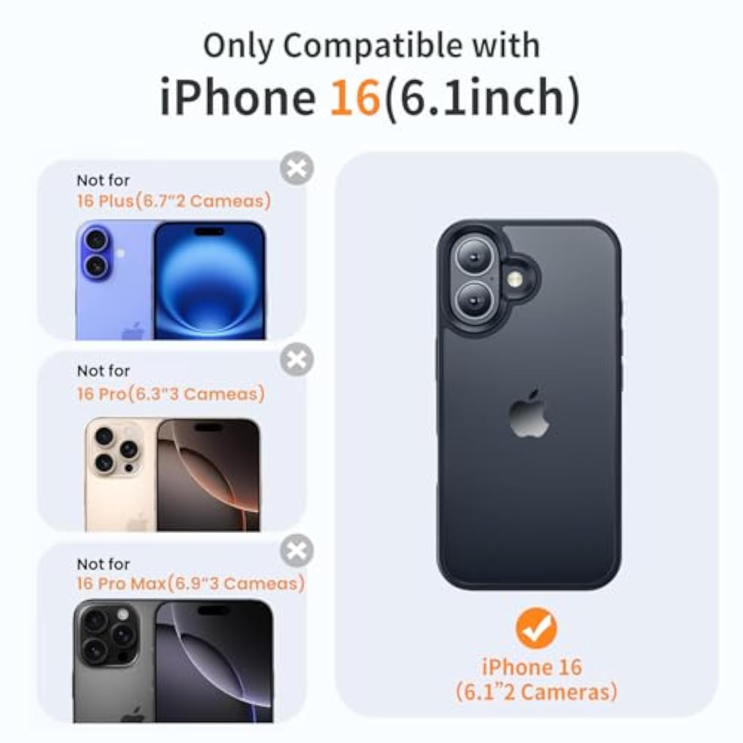 For Iphone 16 Phone Case, Shockproof For Iphone 16 Case, Military Grade Drop Protection, Protective Hard Back Slim Translucent Cover, Black