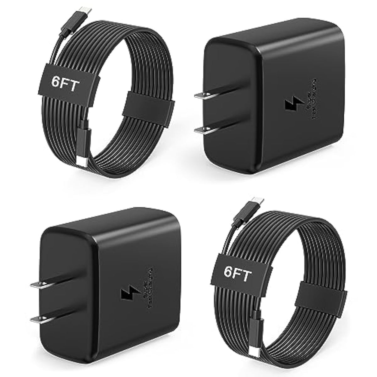 45W Samsung Charger Usb C Super Fast Charging For Samsung Galaxy S24,S24 Ultra,S23,S23 Fe,S22,A54,Z Fold 5 4,Z Flip 5 4,Galaxy Tab S9 S8 Ultra,Galaxy Book3,2 Pack Android Wall Charger With 6Ft Cable
