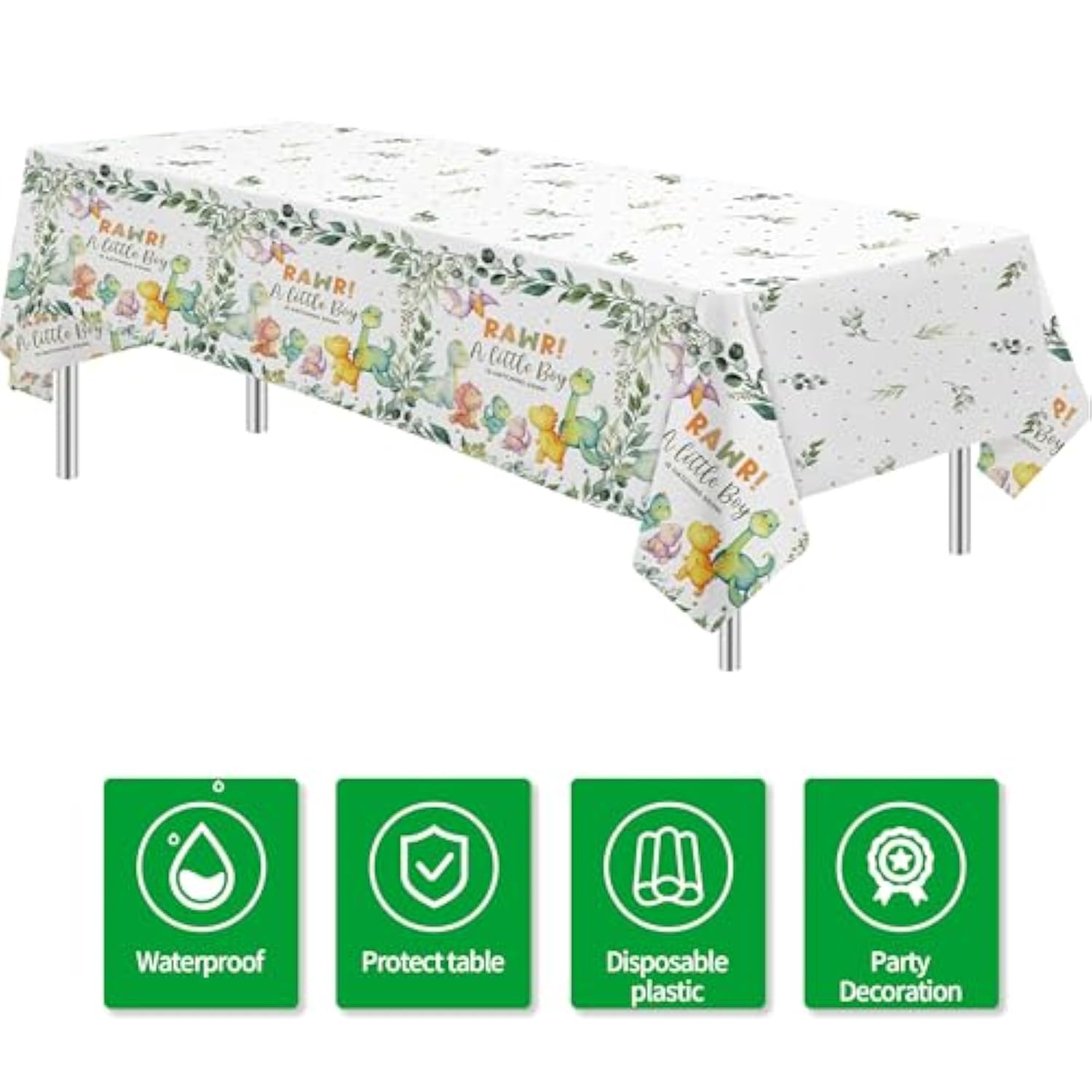 Dinosaur Baby Shower Decorations Tablecloth, 3 Pack Disposable Dino Theme Baby Boy Party Tablecover Supplies, 86In X 55In