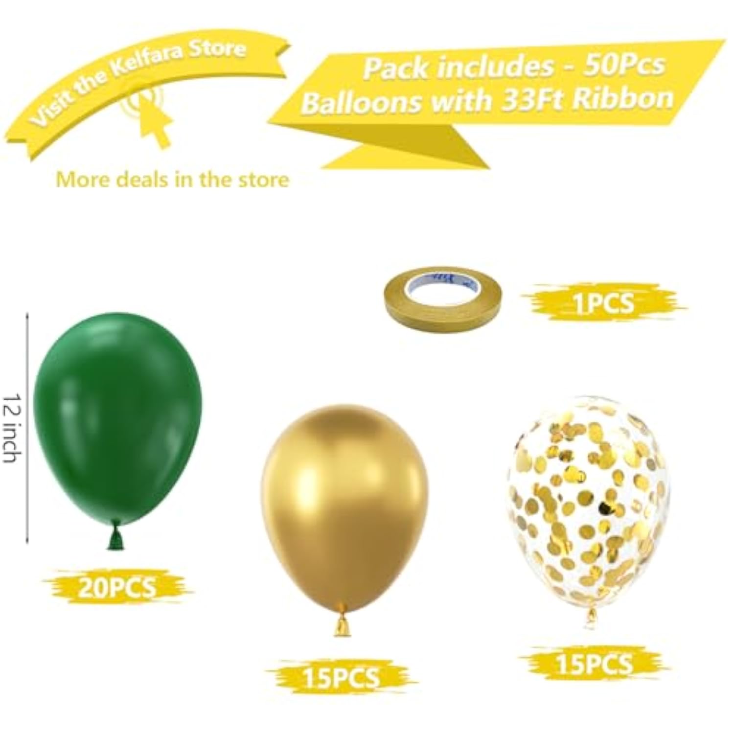 50 Gold Balloons with Ribbons – Metallic & Confetti Set for Parties, Grads and Events 2025