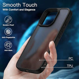 JETech 5 in 1 Matte Case for iPhone 16 Pro 6.3-Inch with 2-Pack Each Tempered Glass Screen Protector and Camera Lens Protector, Translucent Back Shockproof Phone Cover (Black)