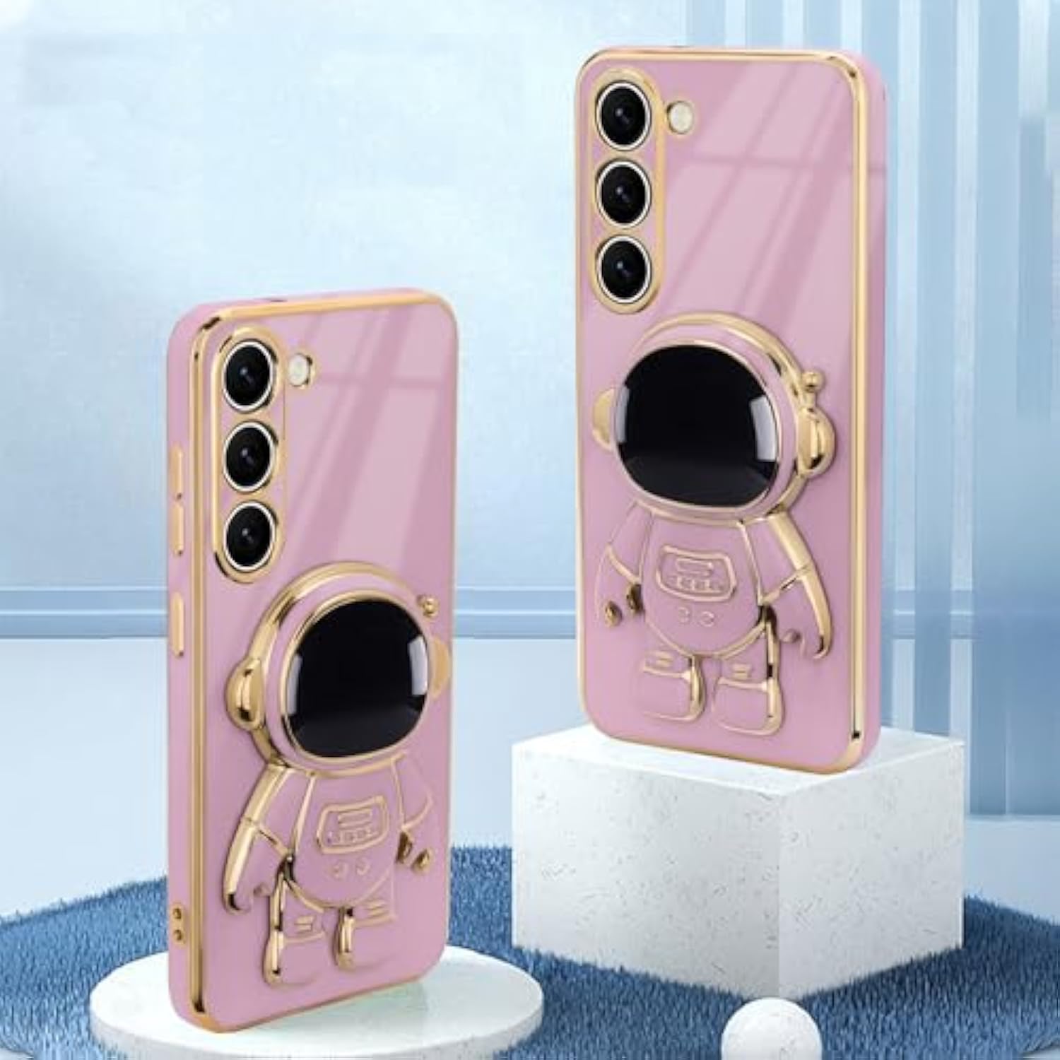 Compatible With Samsung Galaxy S25 Case, Cute 3D Astronaut Stand Rectangle Silicone Plating Full Lens Camera Protection Shockproof Soft Back Bumper Cover Phone Case For Samsung S25, Purple