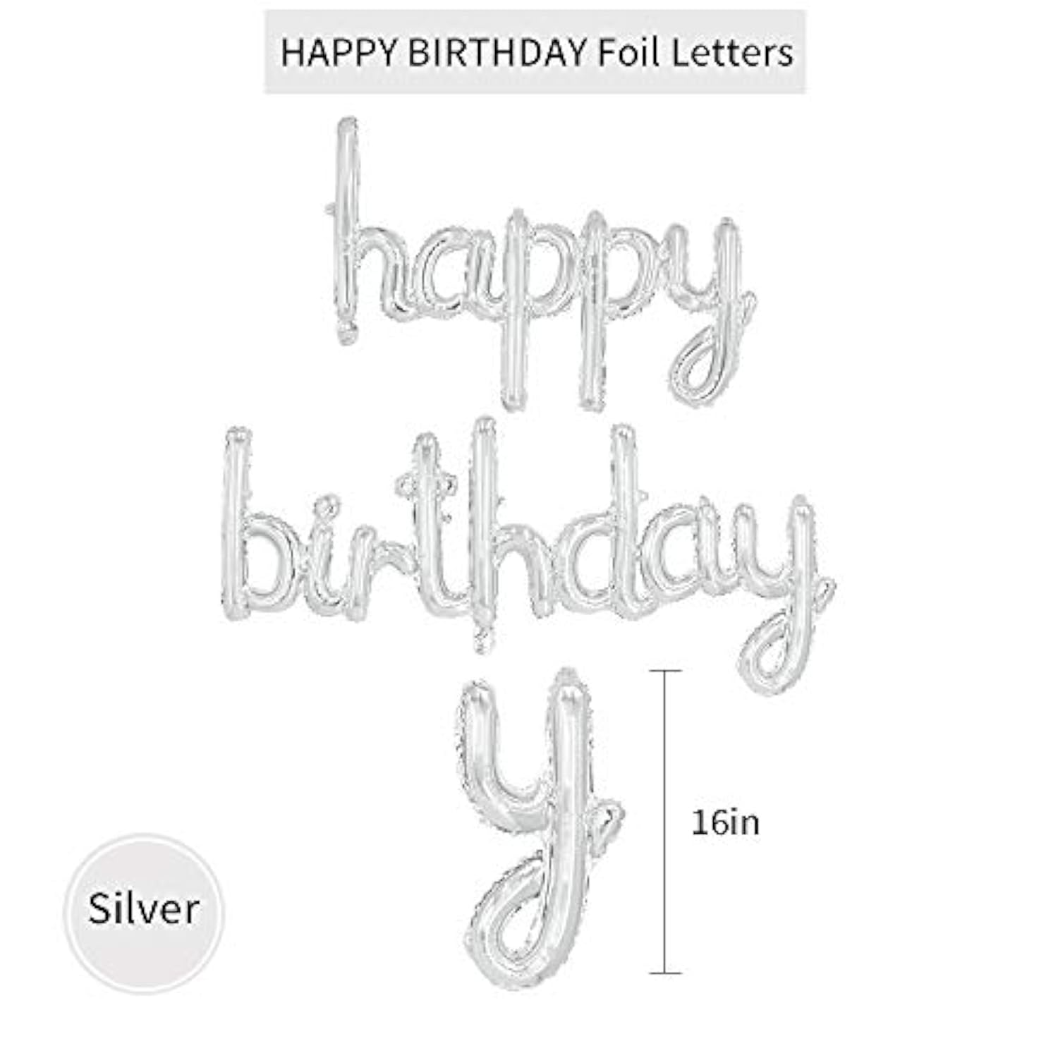 Silver Happy Birthday Balloon Banner 16 Inch Foil Mylar Birthday Letter Balloon Sign Hand Write Happy Birthday Balloons For Birthday Party Decorations Supplies