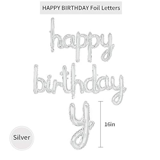 Silver Happy Birthday Balloon Banner 16 Inch Foil Mylar Birthday Letter Balloon Sign Hand Write Happy Birthday Balloons For Birthday Party Decorations Supplies