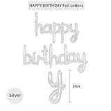 Silver Happy Birthday Balloon Banner 16 Inch Foil Mylar Birthday Letter Balloon Sign Hand Write Happy Birthday Balloons For Birthday Party Decorations Supplies