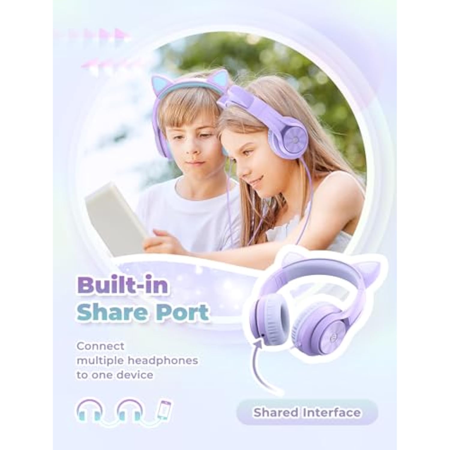 iClever Kids Headphones with Cat Ear Led Light Up, Safe Volume Limite Kids Wir