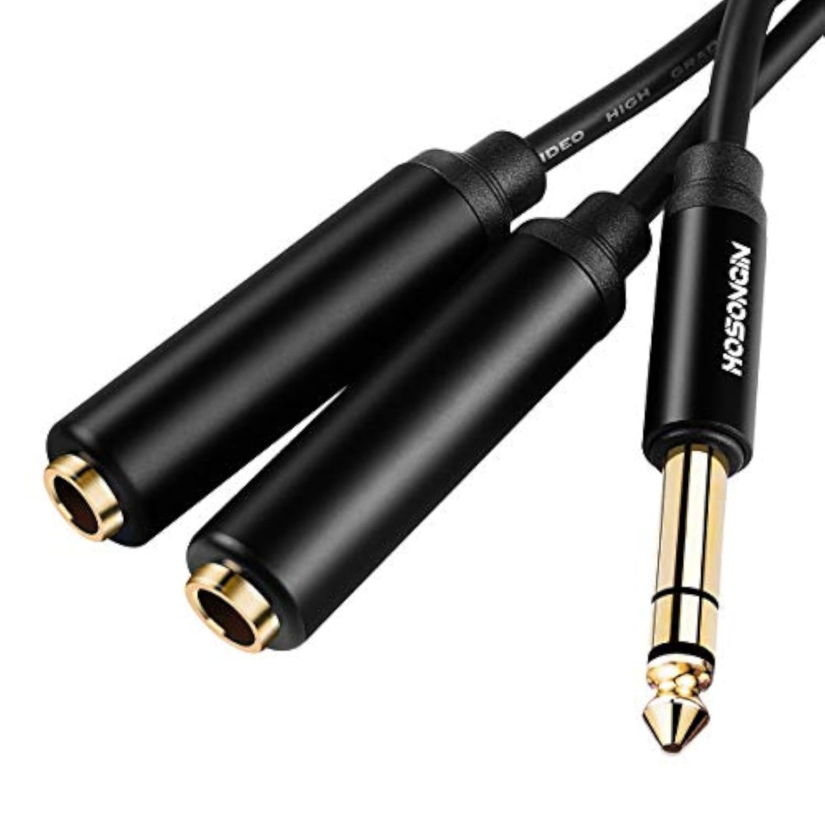 1/4" Splitter Cable, Trs To Dual 1/4" Trs Stereo Y Adapter, Gold-Plated Connectors, High-Fidelity Sound, Durable Aluminum Alloy Shell For Studio, Dj, Headphones, Live Sound Systems - 1.6Ft