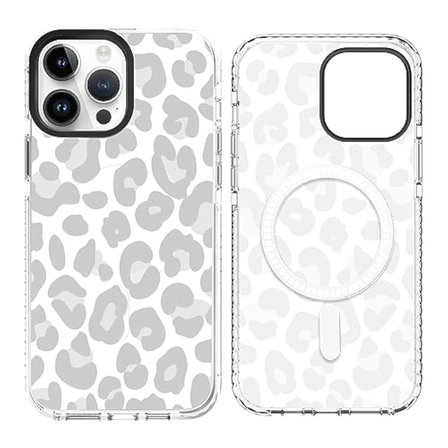 Magnetic For Iphone 15 Pro Max Case Light Gray Leopard Print Pattern [Compatible With Magsafe] Wireless Charge Slim Shockproof Case For Iphone 15 Pro Max Phone Case, Gray Leopard (6.7")