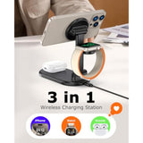 Magnetic Wireless Charger Mag-Safe 3 In 1 Charging Station,15W Max Foldable Wireless Charging Stand For Iphone 16/15/14/13/12, Fast Travel Charger For Multiple Devices Iwatch Airpods (Black)