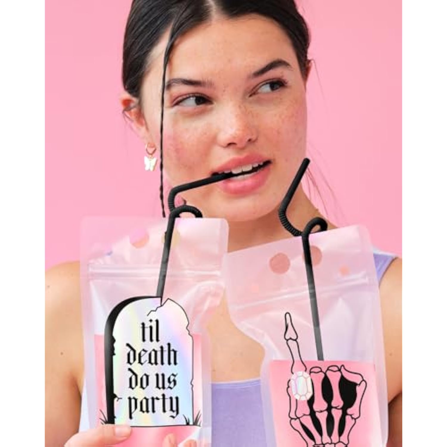 Bachelorette Rip Single Life Drink Pouches - 15 Pcs, Iridescent | Bachelorette Party Decorations, Bride Or Die Drinkware, Bridesmaid Favor, Til Death Do Us Party + Bridal Shower Supplies