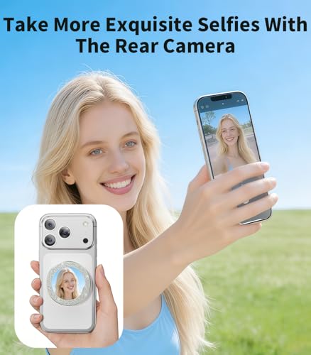 Portable Double-Sided Magnetic Phone Holder with Mirror, for Magnetic Phone Grip?Foldable and Adjustable?Fit for iPhone 17/16/15/14 Pro Max Air,
