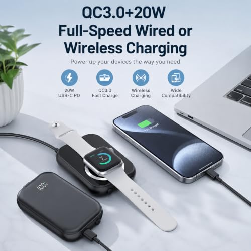 Magnetic Power Bank, Compact 10,000mAh Magnetic Wireless Portable Charger with 20W Max Fast Charging,for iPhone 16/15/14/13/12Series,AirPods,and