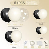 White Sand Black Balloons Arch Kit, 151Pcs Black Cream White And Bobo Balloons Garland 18 12 10 5 Inch For Birthday Wedding Bridal Shower Bachelorette Anniversary Party Decorations
