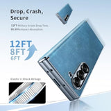 Leather Phone Case For Samsung Galaxy Z Fold 7, Military-Grade Drop-Proof, With Screen Protection, Shell And Film Integrated, Ultra-Durable Case For Galaxy Z Fold 7 Case,Blue Gray