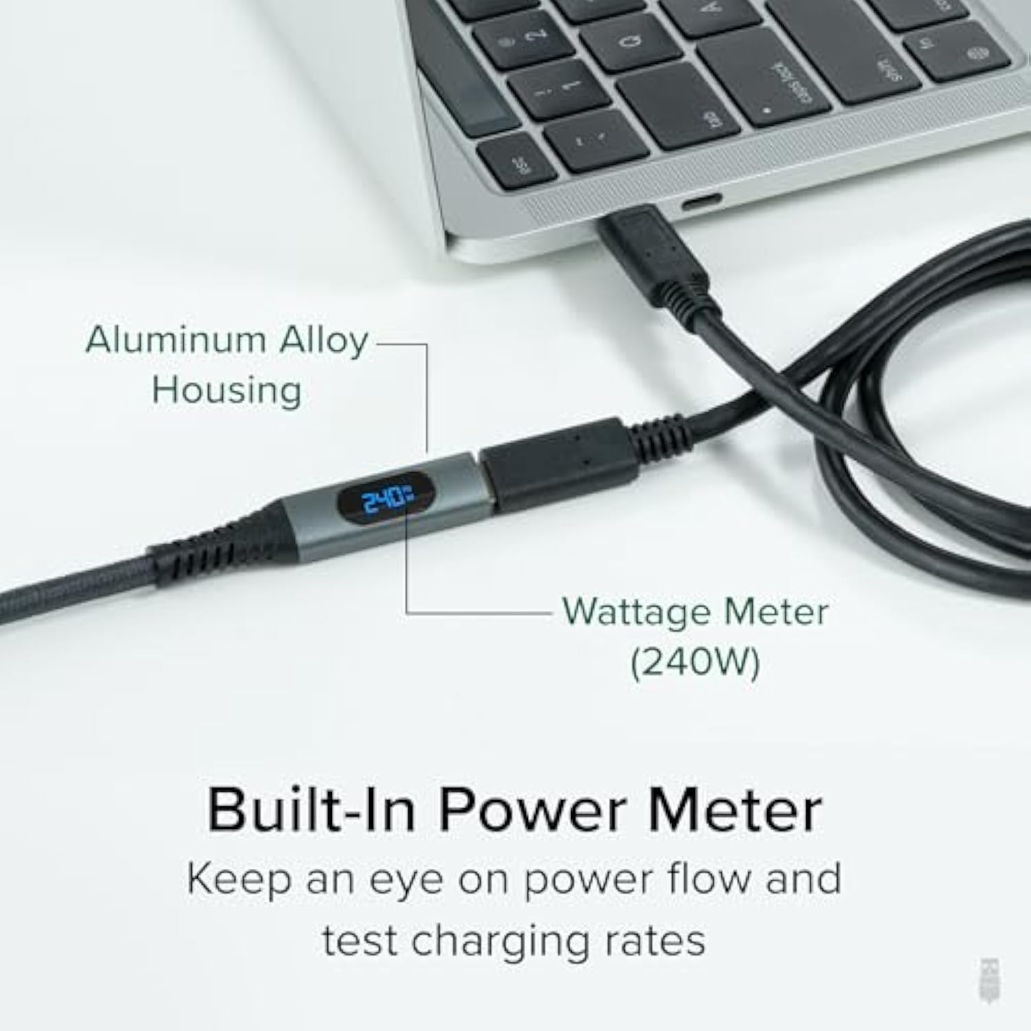 Usb C Extension Cable 3.3 Ft, Digital Power Meter Tester For Monitoring Usb-C