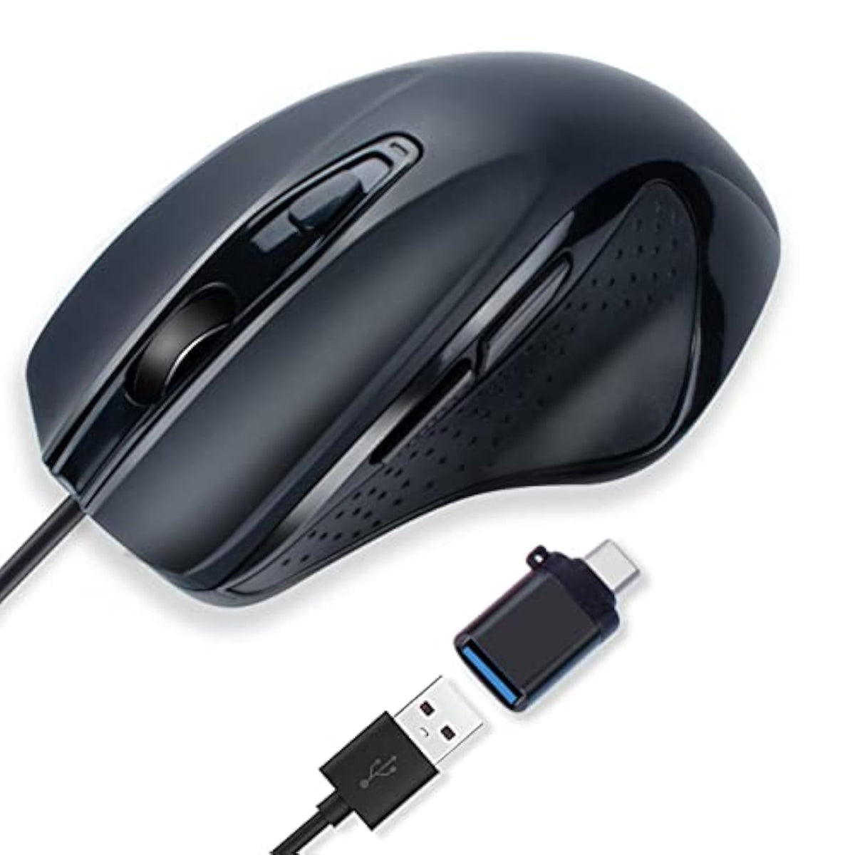 Usb-C Wired, Large Size, Ergonomic, Gaming And Office Mouse With 6 Buttons, 4 Level Dpi, Page Down/Up Buttons For Macbook Pro, Ipad Pro & Laptops, Computer (Black)
