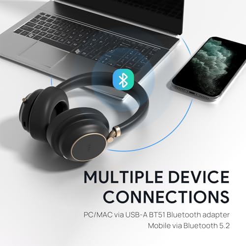 BH76 Plus UC Wireless Headset for Work, Bluetooth Headsets with Microphone Active Noise Cancelling, Retractable Mic Arm, ANC Business Headsets for