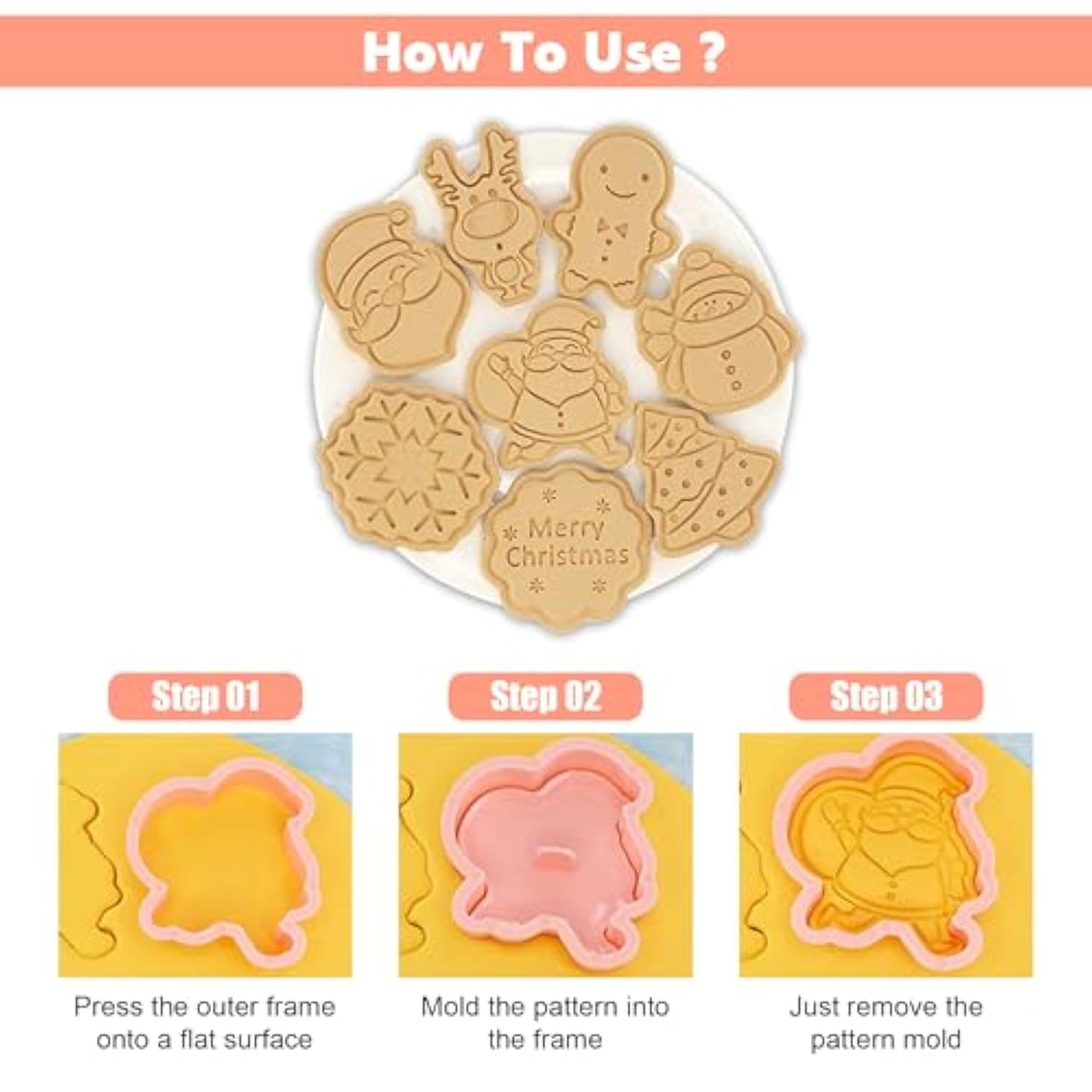 8Pcs Christmas Cookie Cutters,Winter Holiday Cookie Cutter Set,Mini Plastic Cookie Stamps Molds With Gingerbread Man,Xmas Tree,Snowman,Santa,Snowflake,Merry Christmas For Diy Baking Party Supplies