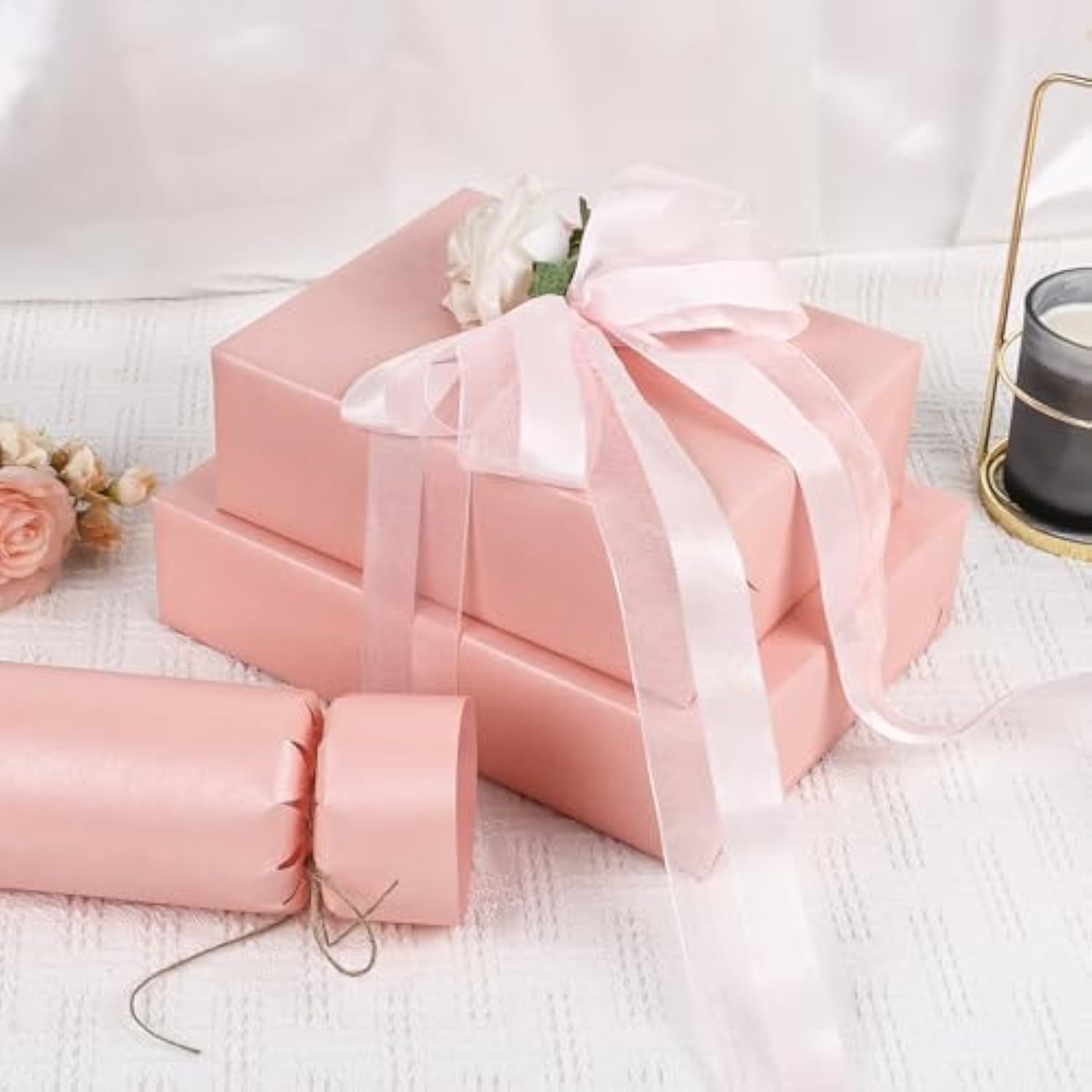 Pink Matte Wrapping Paper,Solid Color Pearly-Lustre Paper,Gift Wrapping Paper,Perfect For Wedding,Valentine'S Day,Birthday, Christmas,Baby Shower,Diy Bouquet (17 Inches X 32.8 Feet)