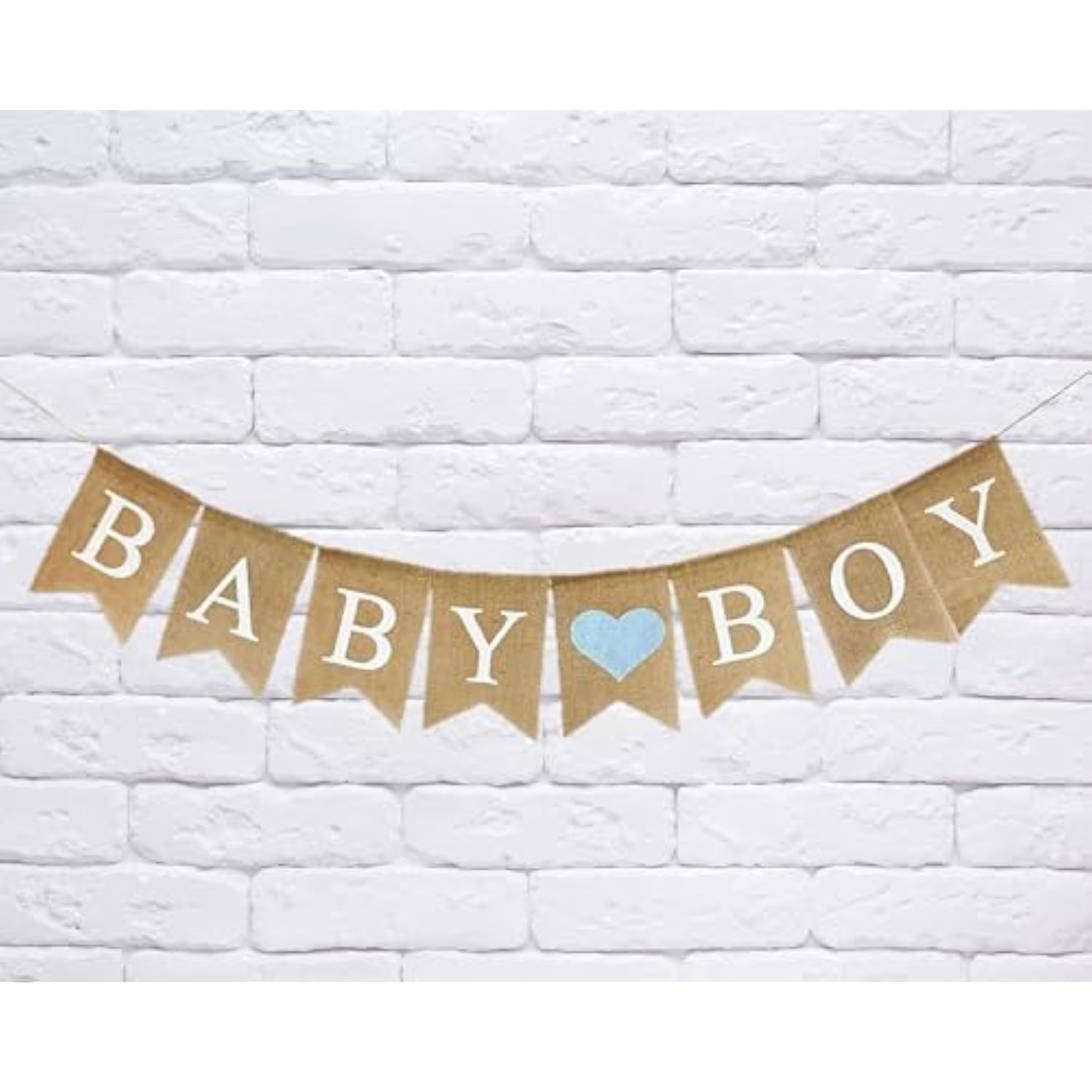 Baby Boy Burlap Banner For Baby Shower Decorations And Gender Reveal Party (Light Blue Heart)