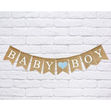 Baby Boy Burlap Banner For Baby Shower Decorations And Gender Reveal Party (Light Blue Heart)