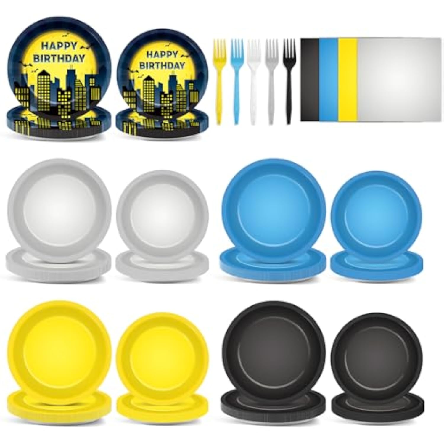 100Pcs Bat Super Theme Hero Party Decorations Bat Birthday Paper Plates And Napkins Hero Party Disposable Tableware Set Black Yellow And Silver Dinner Plates For Boy Kids Birthday Baby Shower Supplies