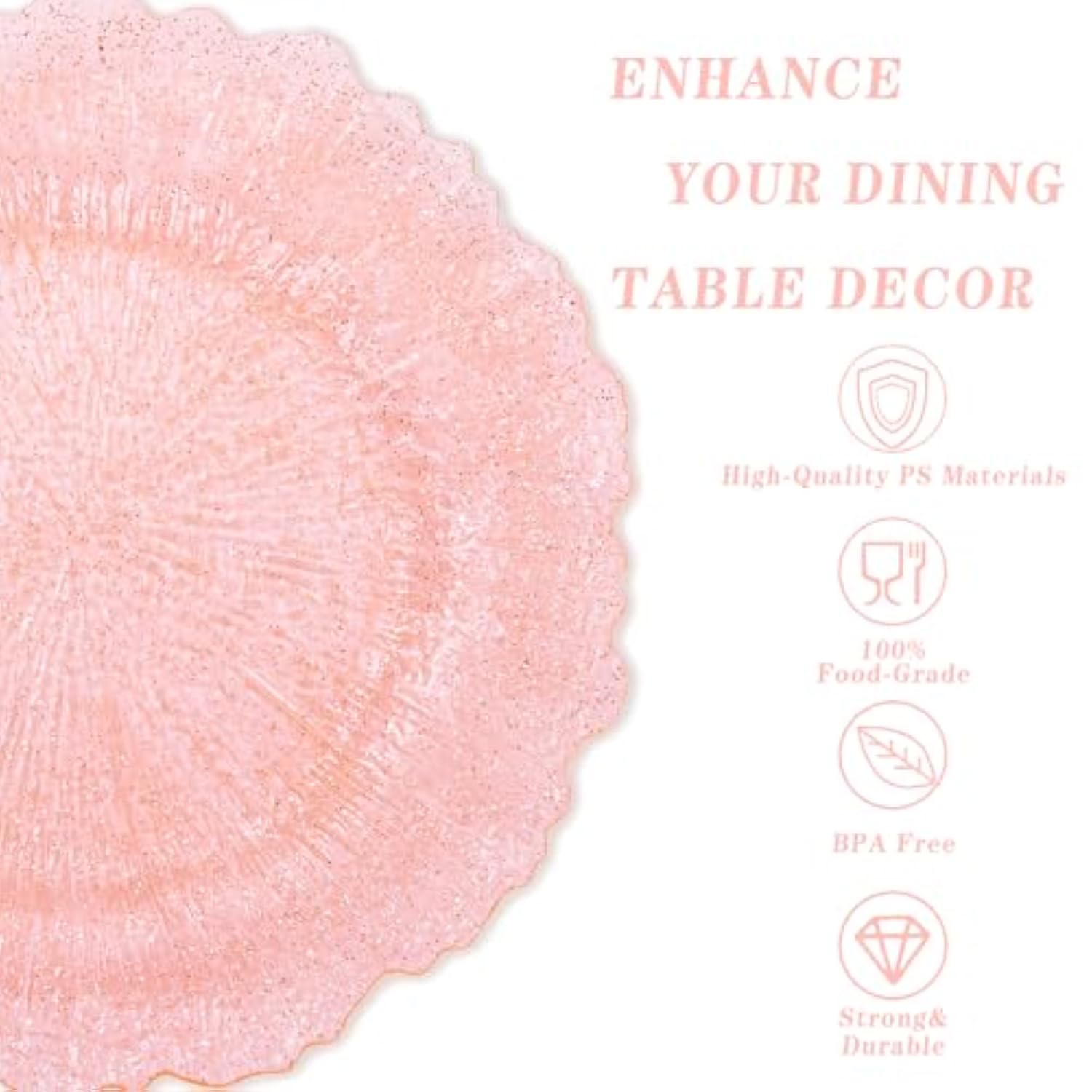 60Pcs Pink Plates For Party - Pink Plastic Plates Disposable&Reusable - Clear Pink Heavy Duty Plastic Plates For Party Including 30 Plastic Dinner Plates 10" & 30 Plastic Dessert Plates 7"