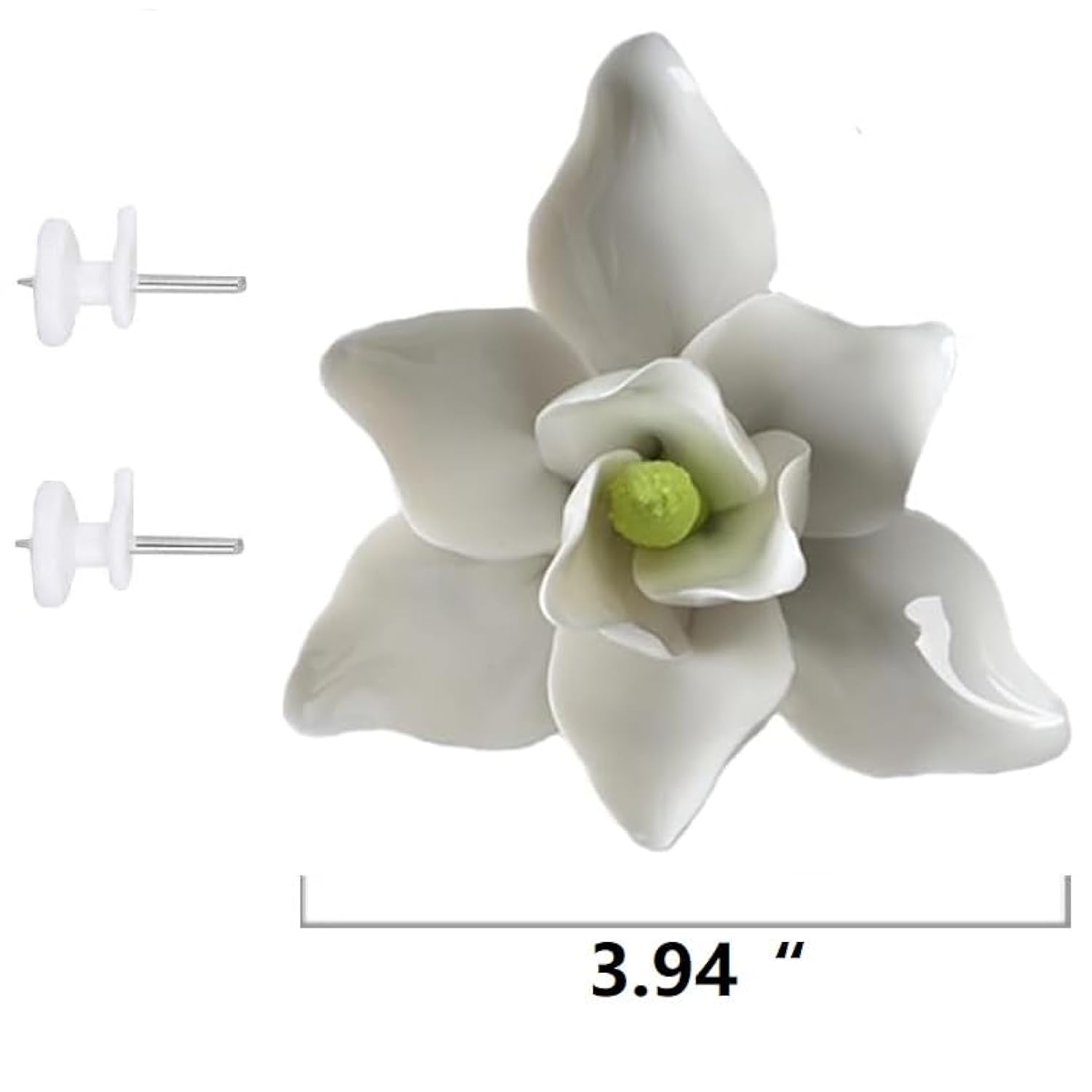3D Ceramic Flower Wall Art Handmade Porcelain Flower Decoration For Home Office Decor (White,Magnolia Flower, 3.94")