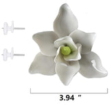 3D Ceramic Flower Wall Art Handmade Porcelain Flower Decoration For Home Office Decor (White,Magnolia Flower, 3.94")