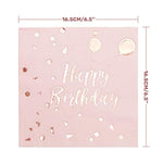 Pink Napkins Rose Gold Happy Birthday 50Pcs, Paper Napkin Folding 3 Layers Disposable Tableware Dinnerware For Birthday Anniversary Rose Gold Party Decoration Cocktail Supplies