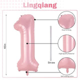 Pastel Pink 1 Balloons, 40 Inch Giant Light Pink Helium Foil Number 0-9 For Girls, Self Inflating 1St Birthday Balloon For Women Anniversary Baby Shower Princess Party Decorations Supplies