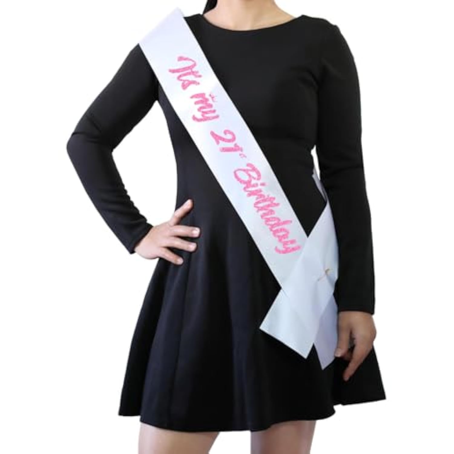 ‘It'S My 21St Birthday' Sash White With Glitter Pink Letters-21St Birthday Sash For Girls Funny Birthday Party Favors Supplies