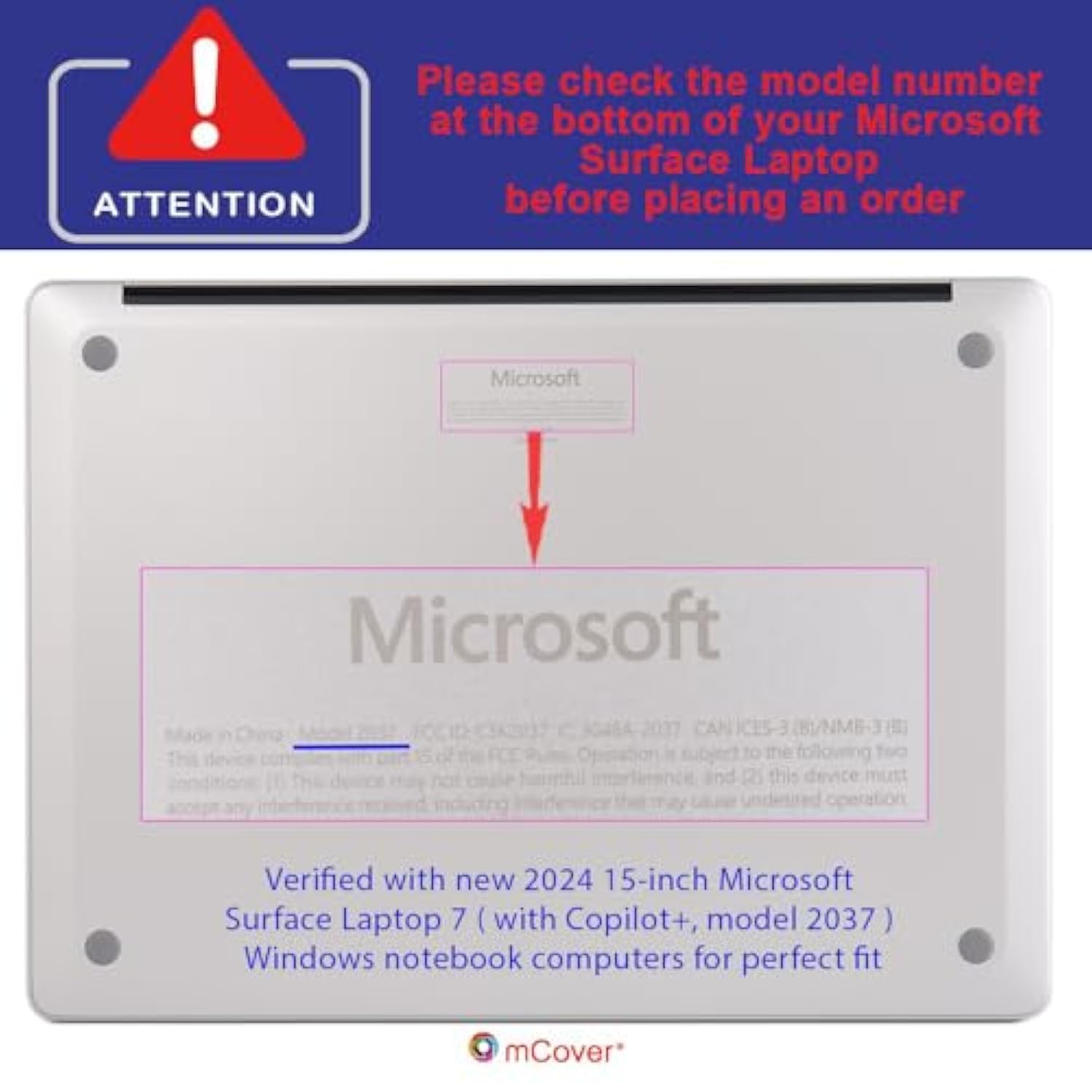mCover Case ONLY Compatible for 2024+ 15" Microsoft Surface Laptop 7 (Model# 2037) Windows PC with ARM CPU and AI-Powered Copilot+ (NOT Fitting Other Surface Models) - Pink