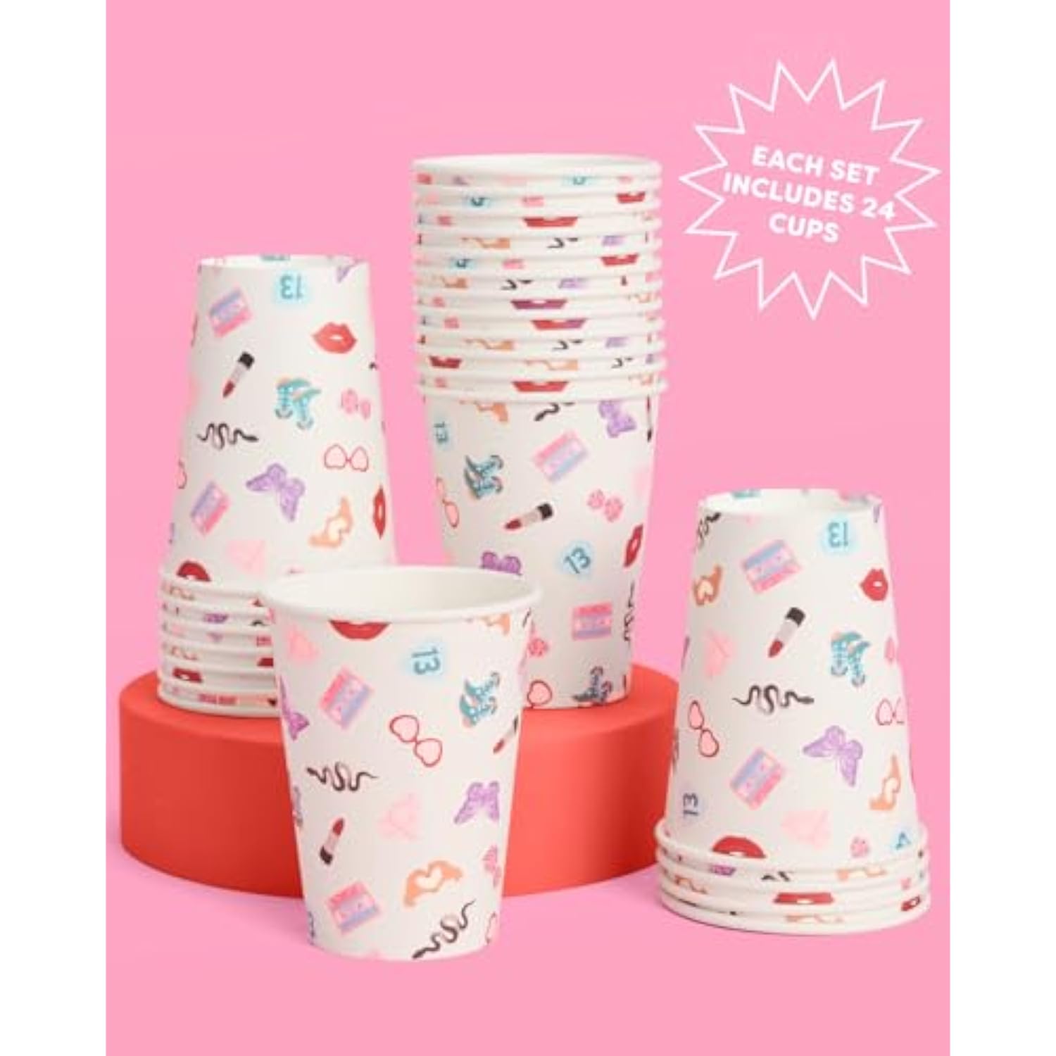 Eras Party White Paper Cups | 24 Disposable 12 Oz Cups | Concert Party Drinkware, Bachelorette Decorations, Birthday Tableware, Bridesmaid Supplies